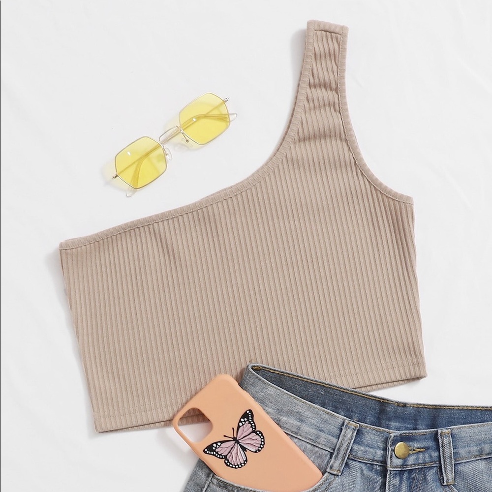 One shoulder rib-knit Crop top